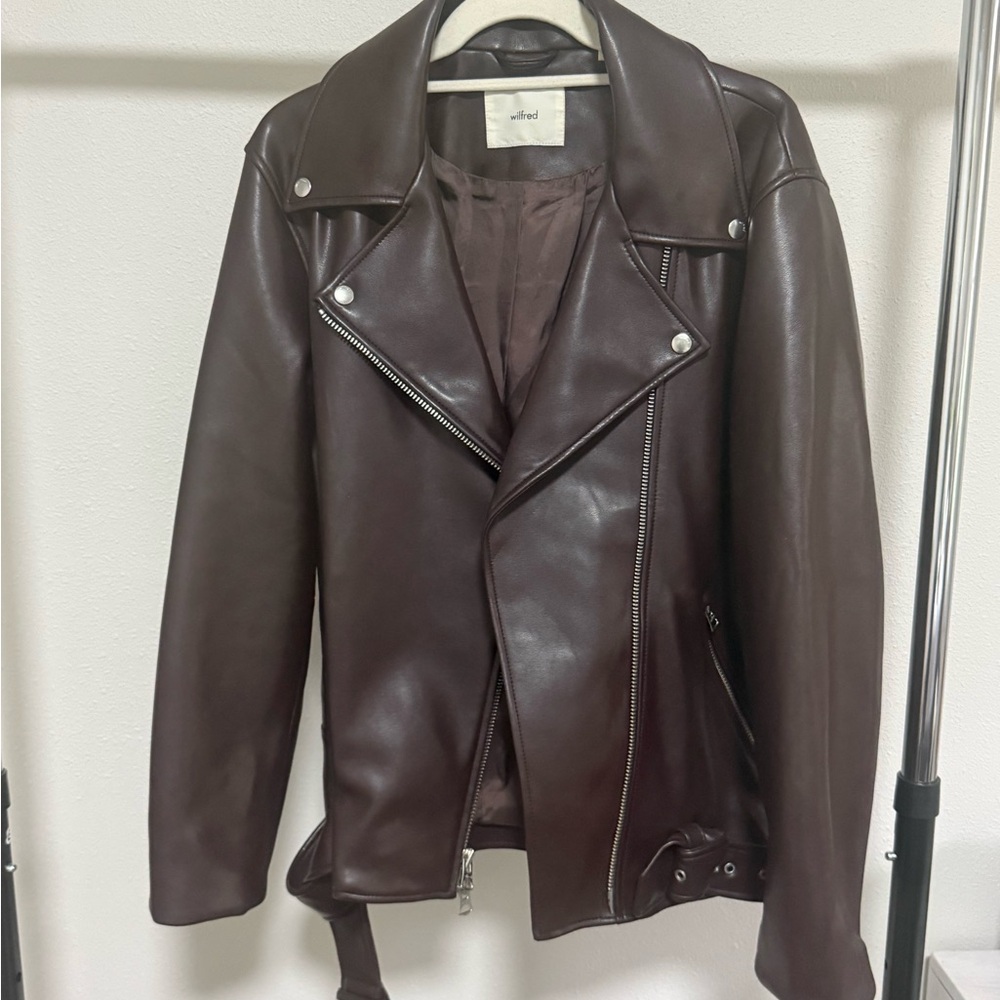 Wilfred Aritzia Freeform Vegan Leather Biker Jacket - Mocha Brown - M